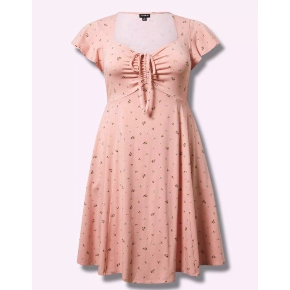 Torrid Mini Sweetheart Bow Front Fit N Flare Dress Pippa Floral Pink 00 M/L 10